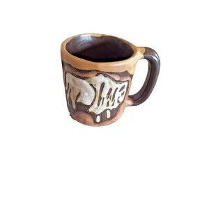 Mara Stoneware Mug Buffalo‎ - 16 oz Handmade Pottery Painted Brown Mexico